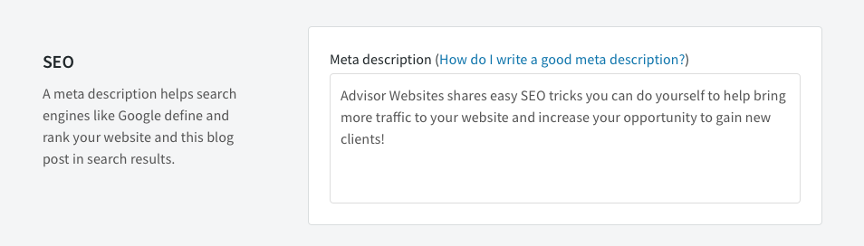 Advisor Websites SEO Blog - Meta Description