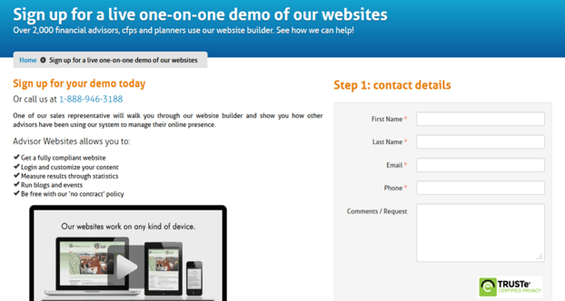 advisor websites landing page example