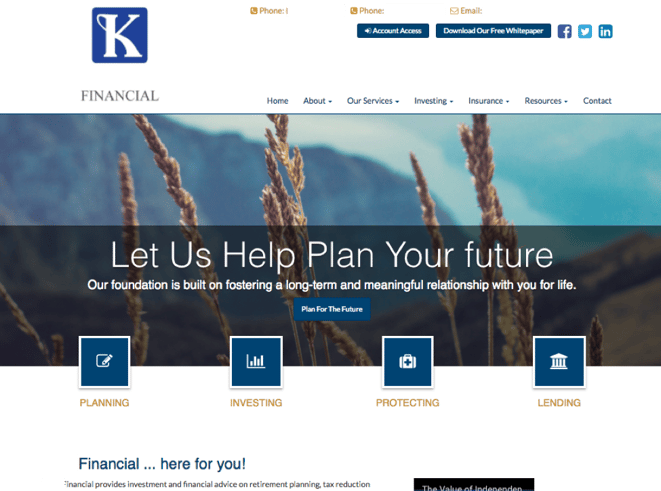 good example of website design strategies for financial advisors